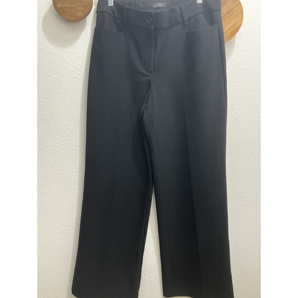 LOFT High Waist Curvy Trouser Women's Size 6 Black Wide Leg Office Clean Girl